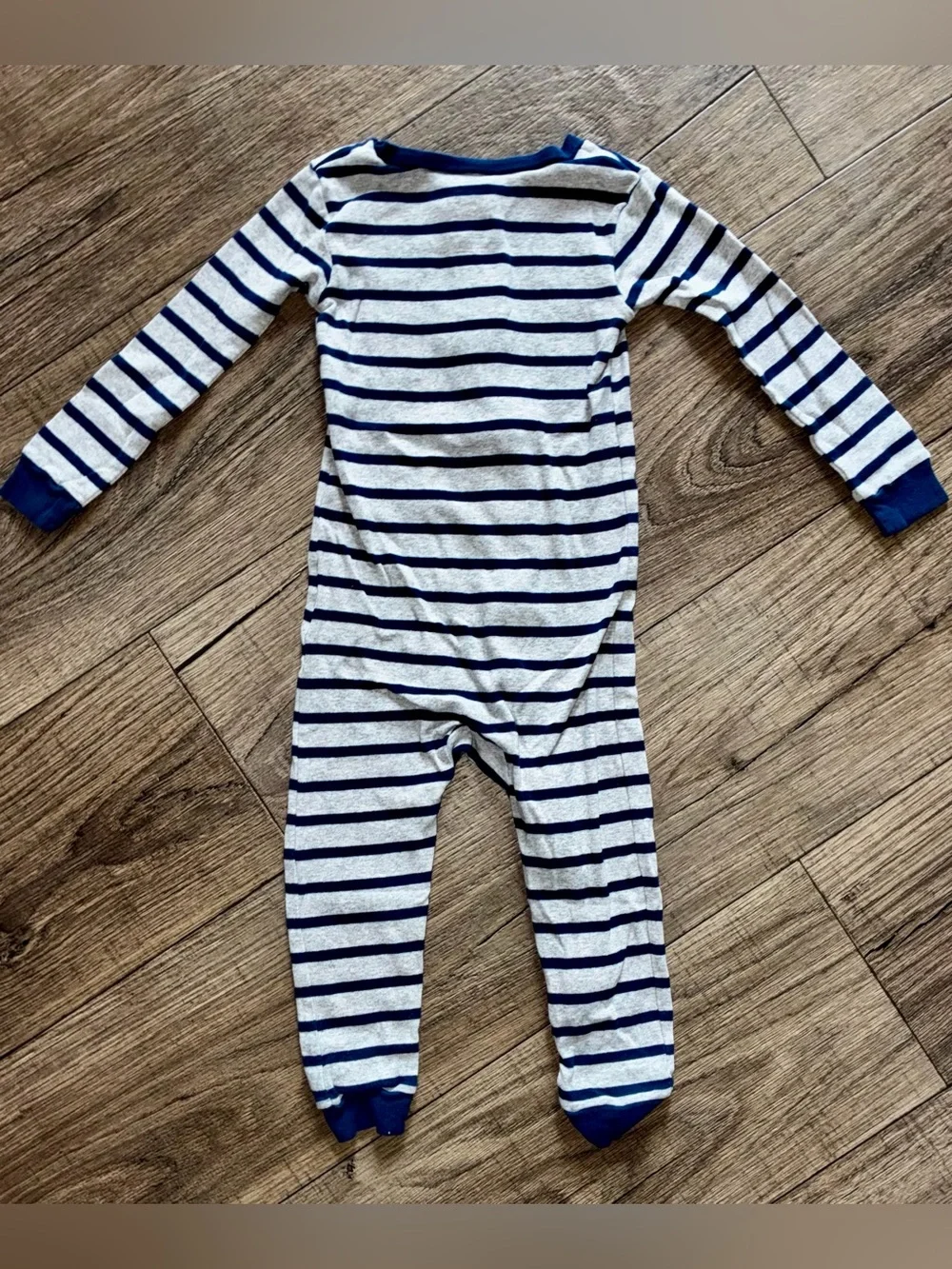 Striped Navy & Gray Dinosaur Footed One-Piece for Kids